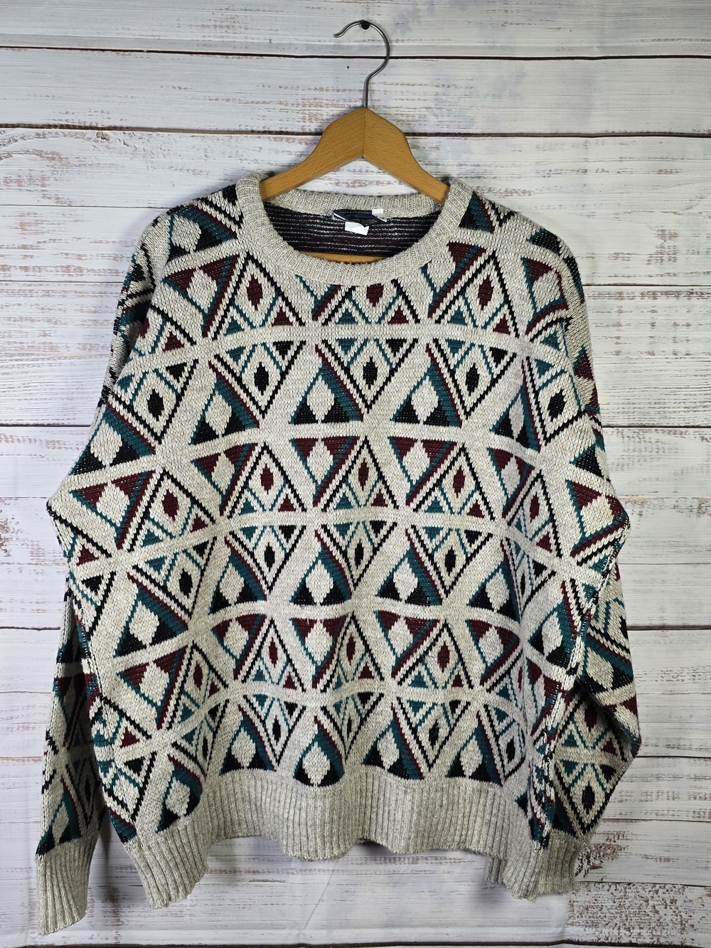 Vintage Playboy 2X Southwestern Geometric Knit Sweater Made in USA 90s